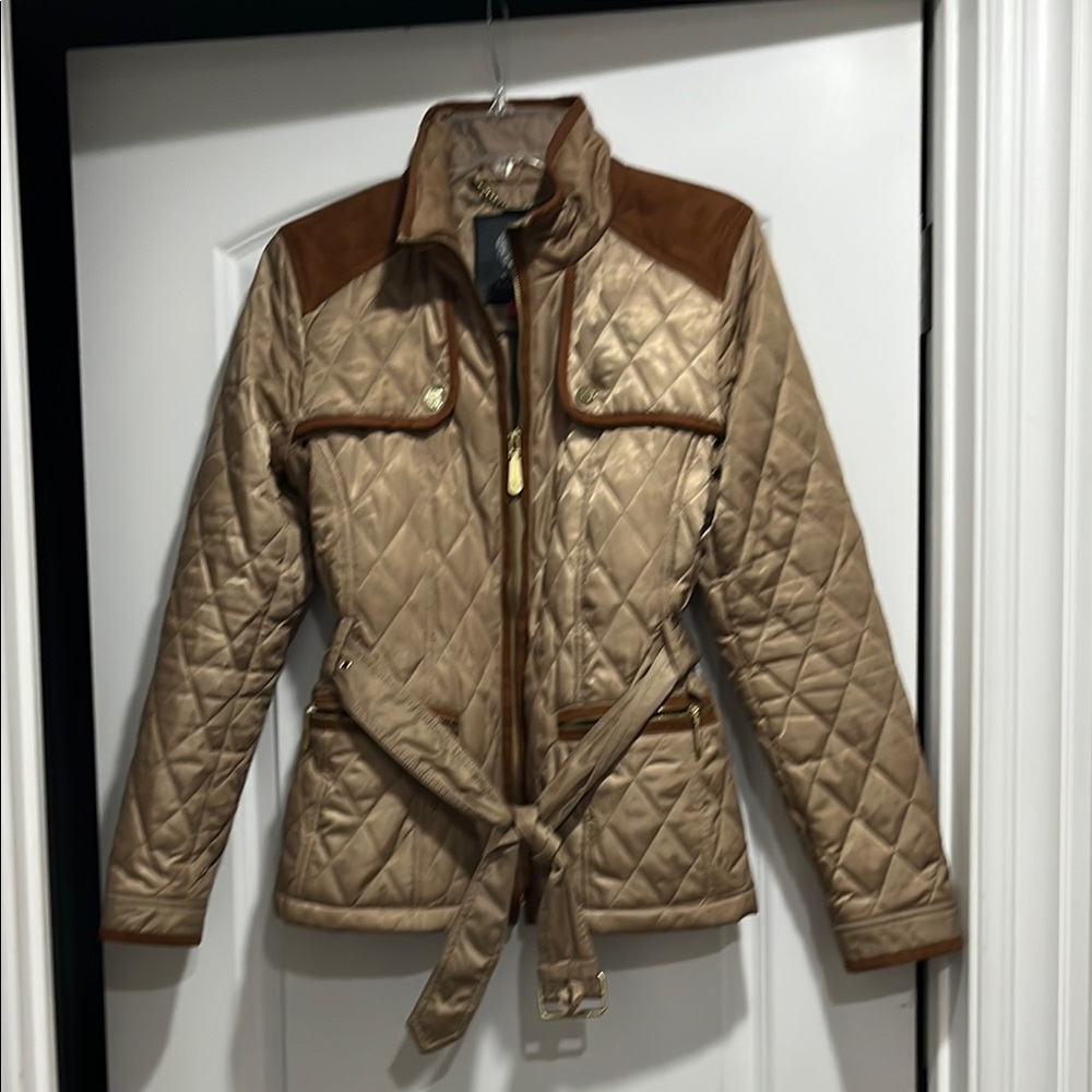 Vince Camuto Gold and Brown Puffer Jacket with Quilted Design